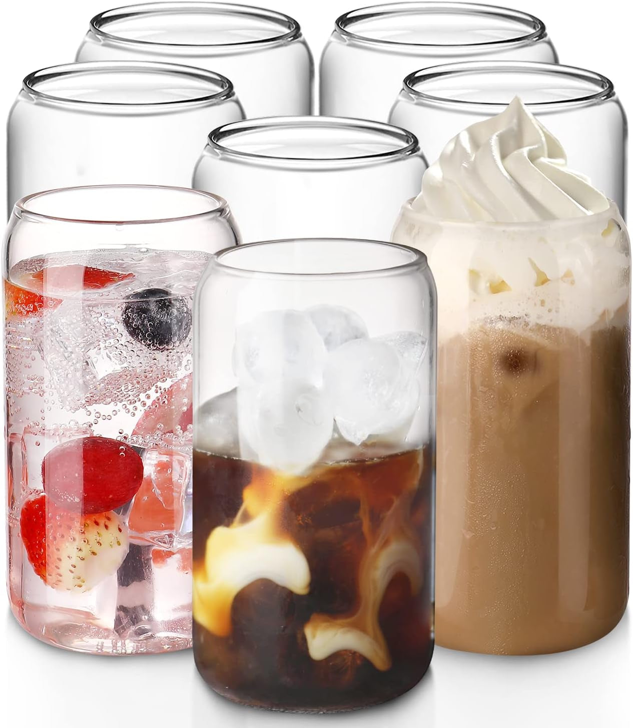 Glass Cups 8Pcs Set 16Oz Iced Coffee Cup