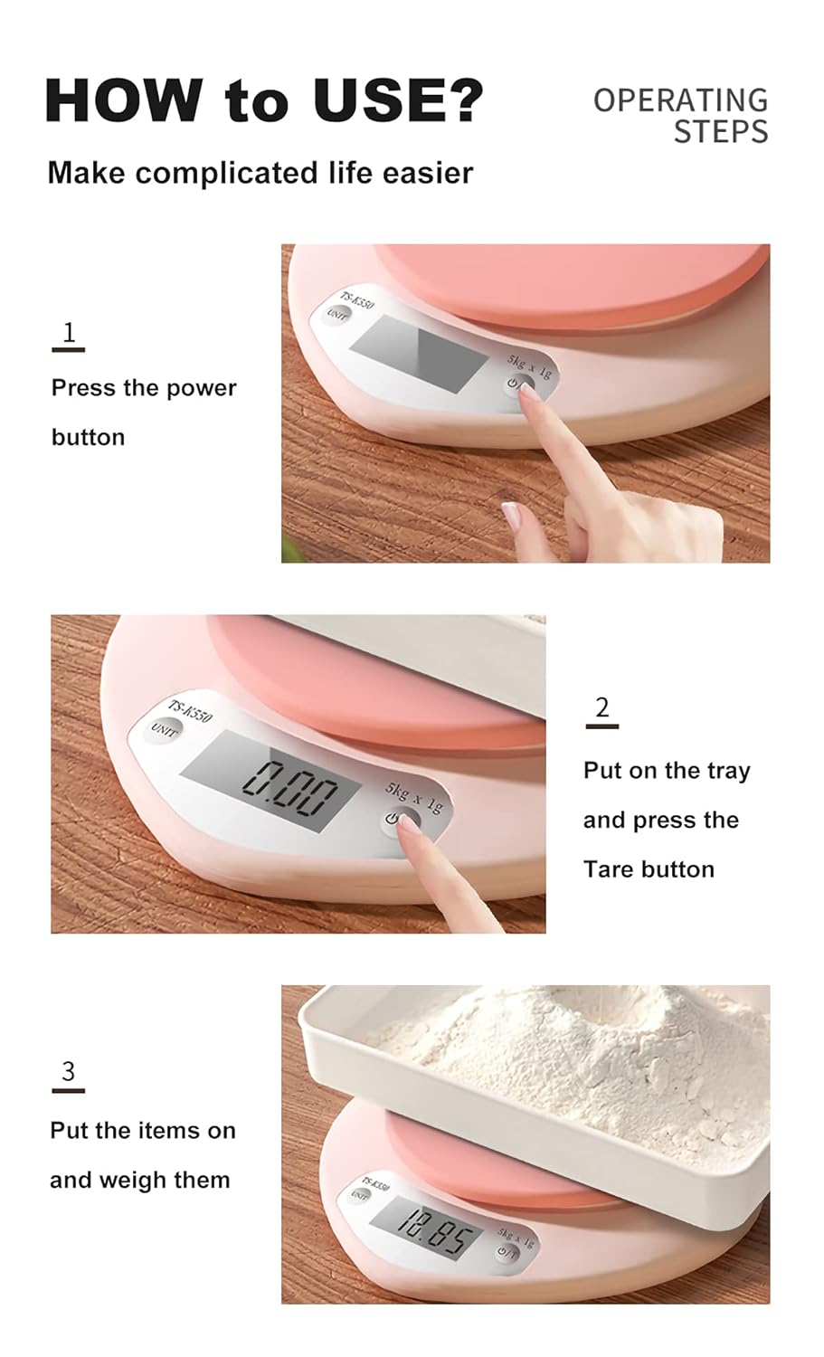 Pink Kitchen Scale11 Lbs Capacity, 0.03 Oz Precise Graduation - Perfect Food Scale for Baking & Cooking, ML & Oz Unit for Liquids and Solids (Pink 5Kg/1G)