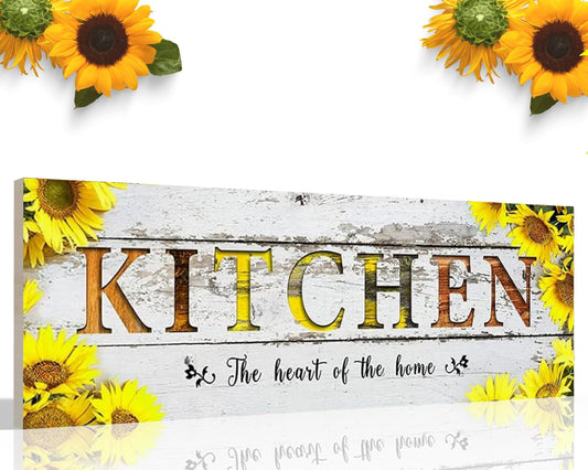 Kitchen Sign Sunflowers Wall Decor Rustic Wooden Sign Farmhouse (KITCHEN)